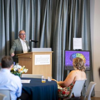 Andrew Read, senior vice president for research and Evan Pugh University professor of biology and entomology gave opening remarks at the Palmer Museum of Art.