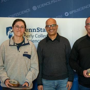 Julia Mudryk, Seth Baily, and Santhosh Girirajan at the 2025 Staff Appreciation Ceremony.